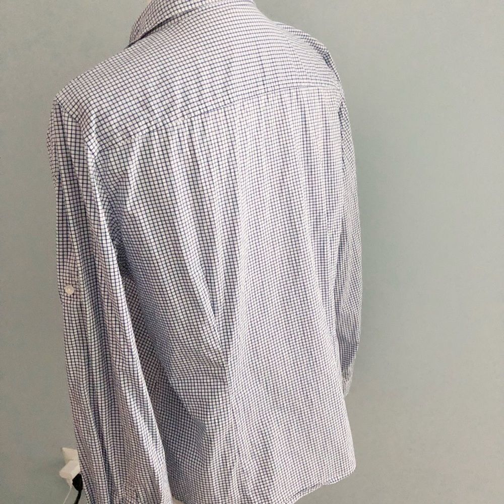 Calvin Klein Blue/White Check Button Down Petite L - Picture 3 of 6
